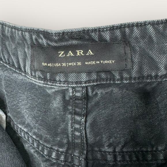 Zara Side Stripe Mom Jean Shorts | Size 36 Washed Black Denim Raw Hem High Rise - Picture 6 of 6